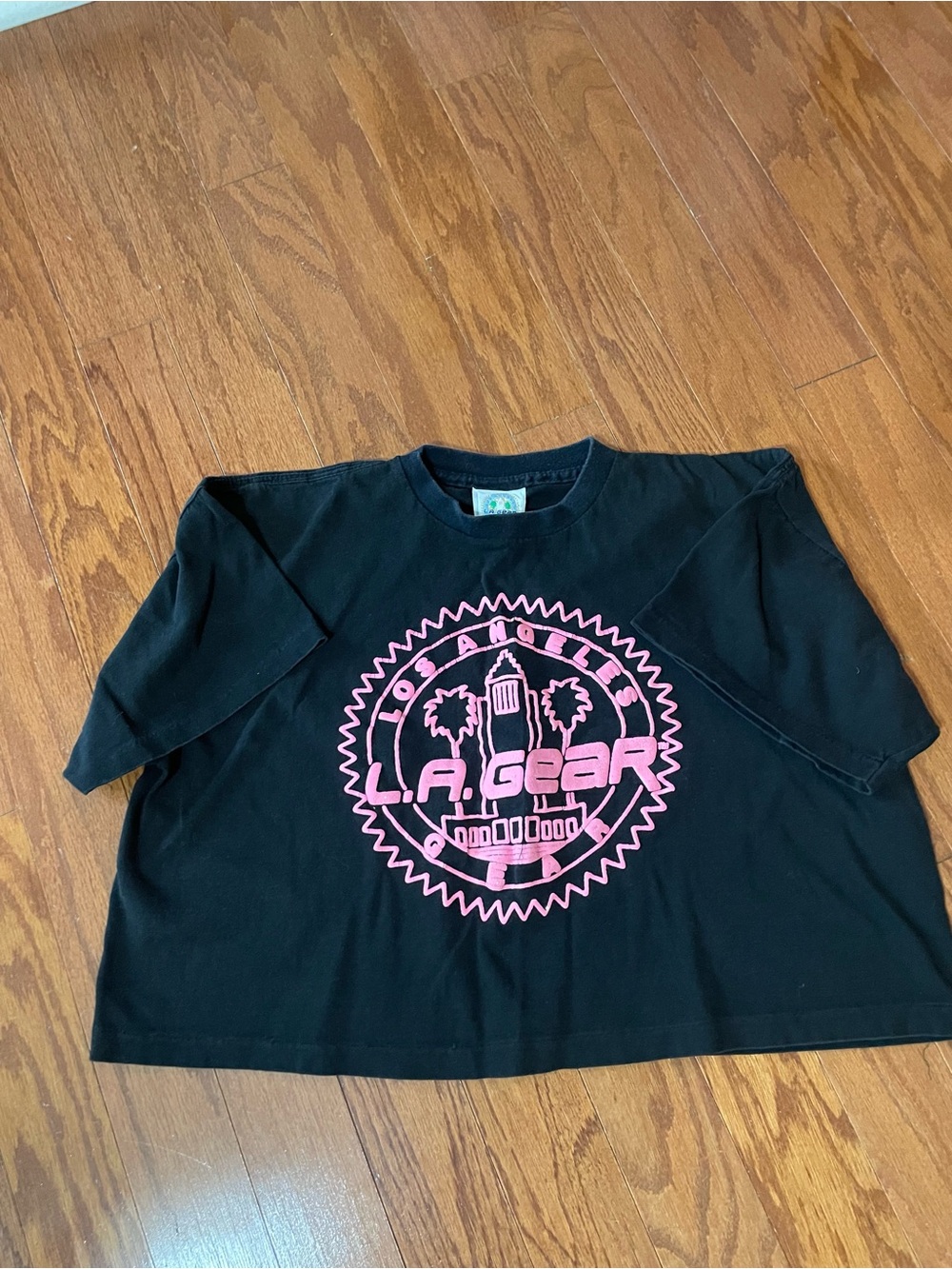 Vintage L.A. Gear Black Crop Tee with Pink Logo